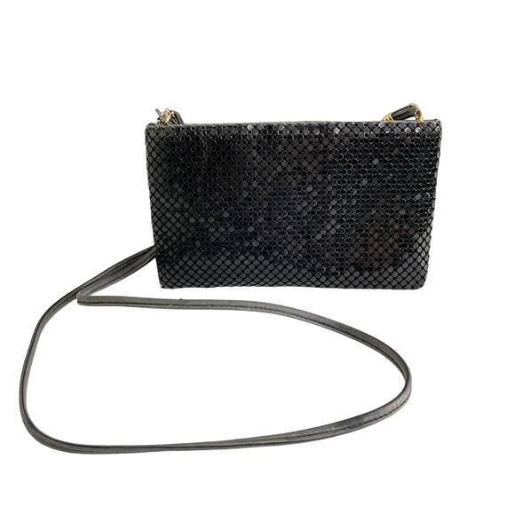 Whiting & Davis Vintage Black Mesh Evening Bag Crystal Faceted Chainmail Clutch - Picture 1 of 13